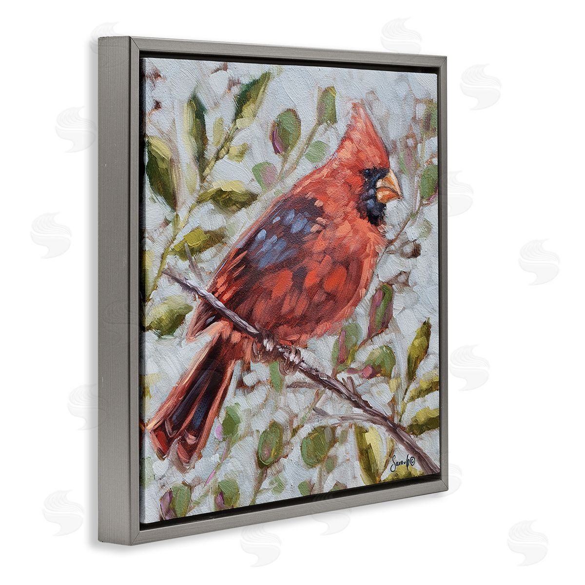 Sara G. Designs Cardinal Tree Branch Nature Gray Floating Frame Canvas Wall Art Print
