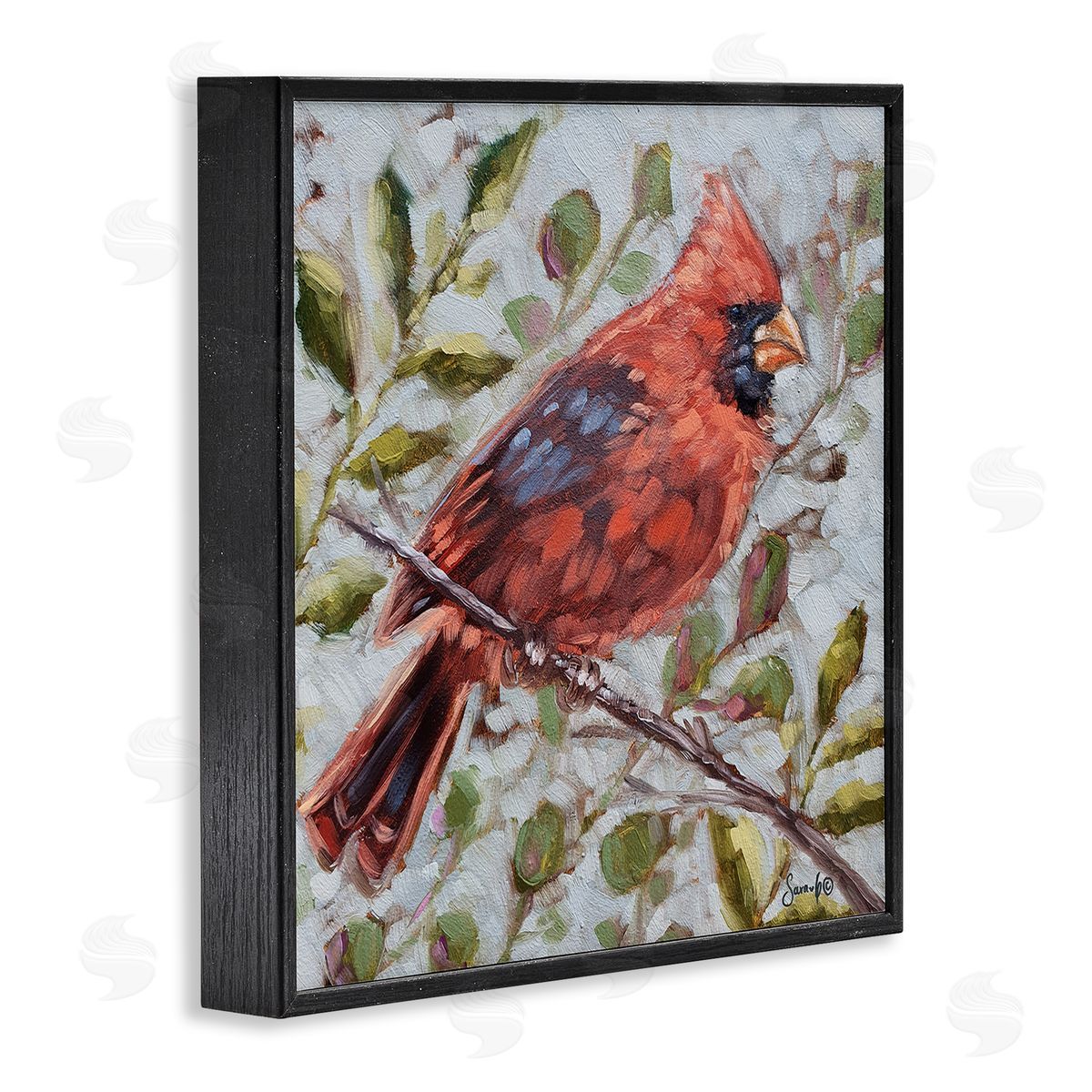 Sara G. Designs Cardinal Tree Branch Nature Black Framed Glicee Wall Art Print