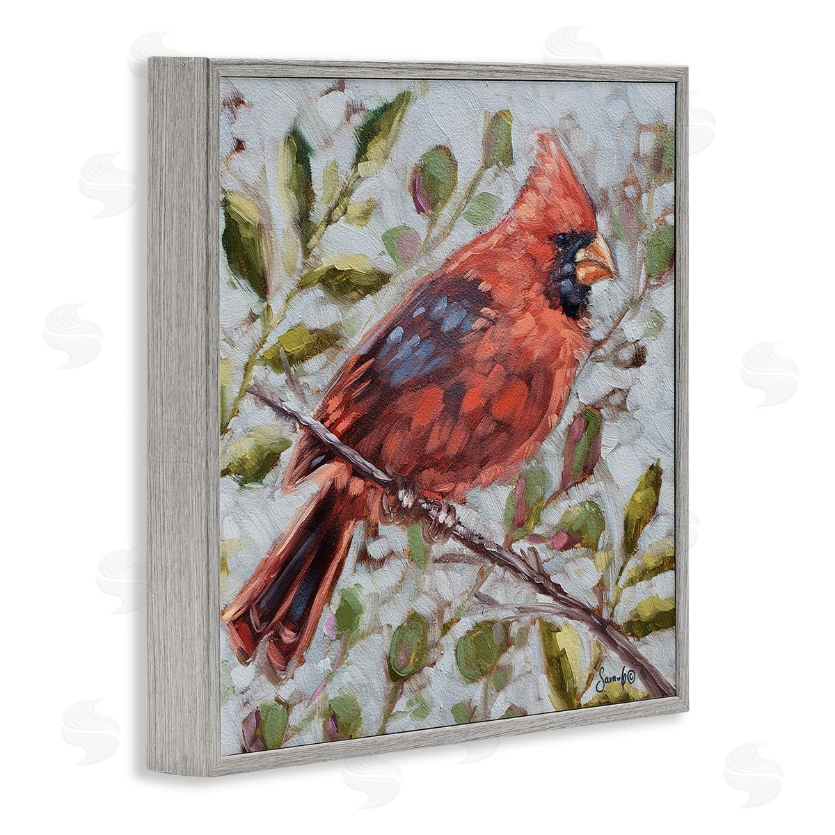 Sara G. Designs Cardinal Tree Branch Nature Gray Framed Glicee Wall Art Print
