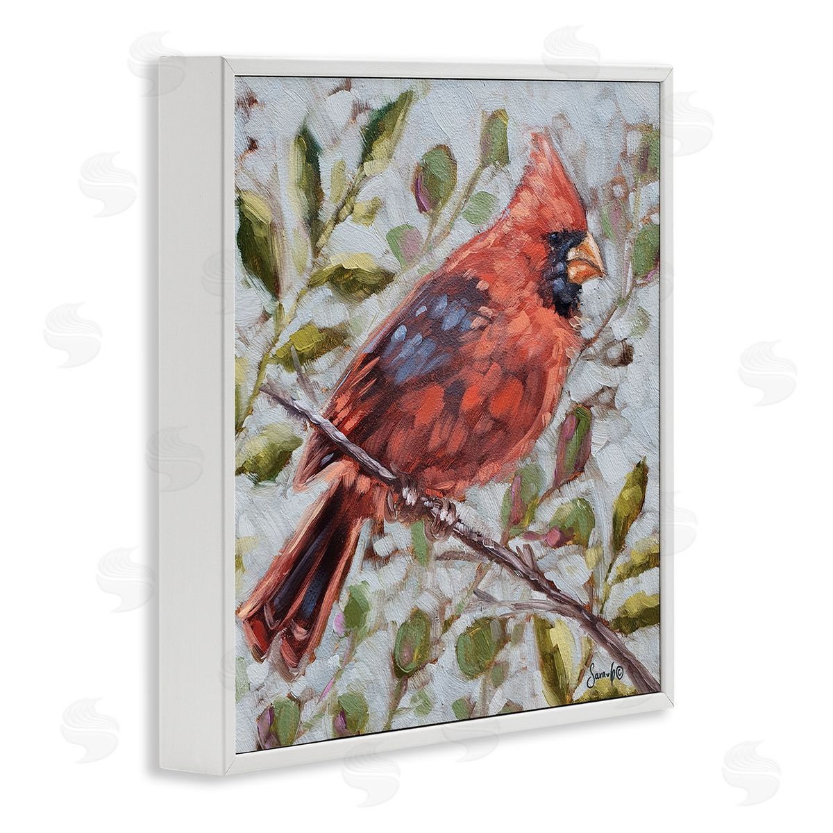 Sara G. Designs Cardinal Tree Branch Nature White Framed Glicee Wall Art Print