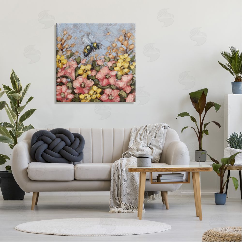 Sara G. Designs Bumblebee Summer Garden Meadow Canvas Wall Art in Room