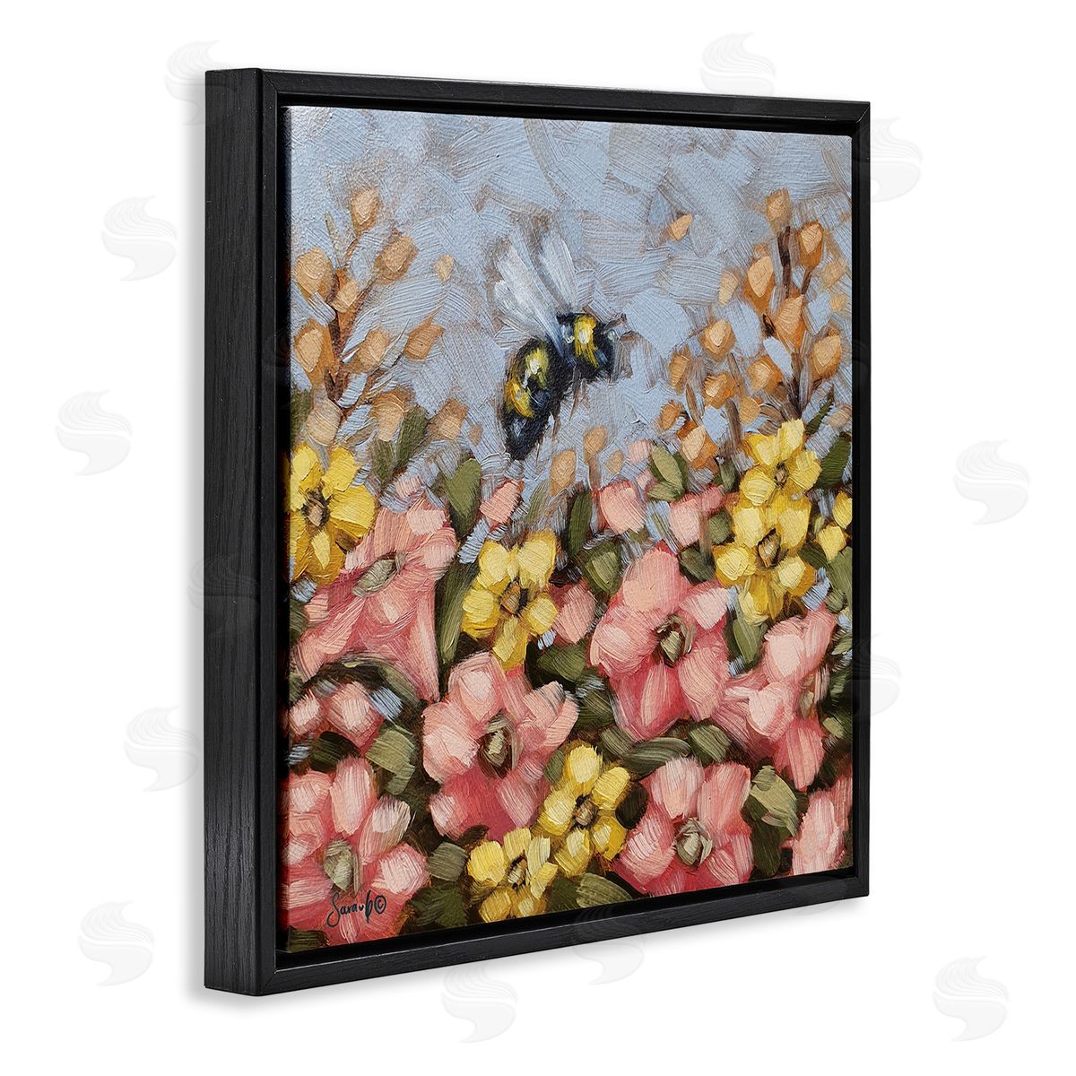 Sara G. Designs Bumblebee Summer Garden Meadow Black Floating Frame Canvas Wall Art Print