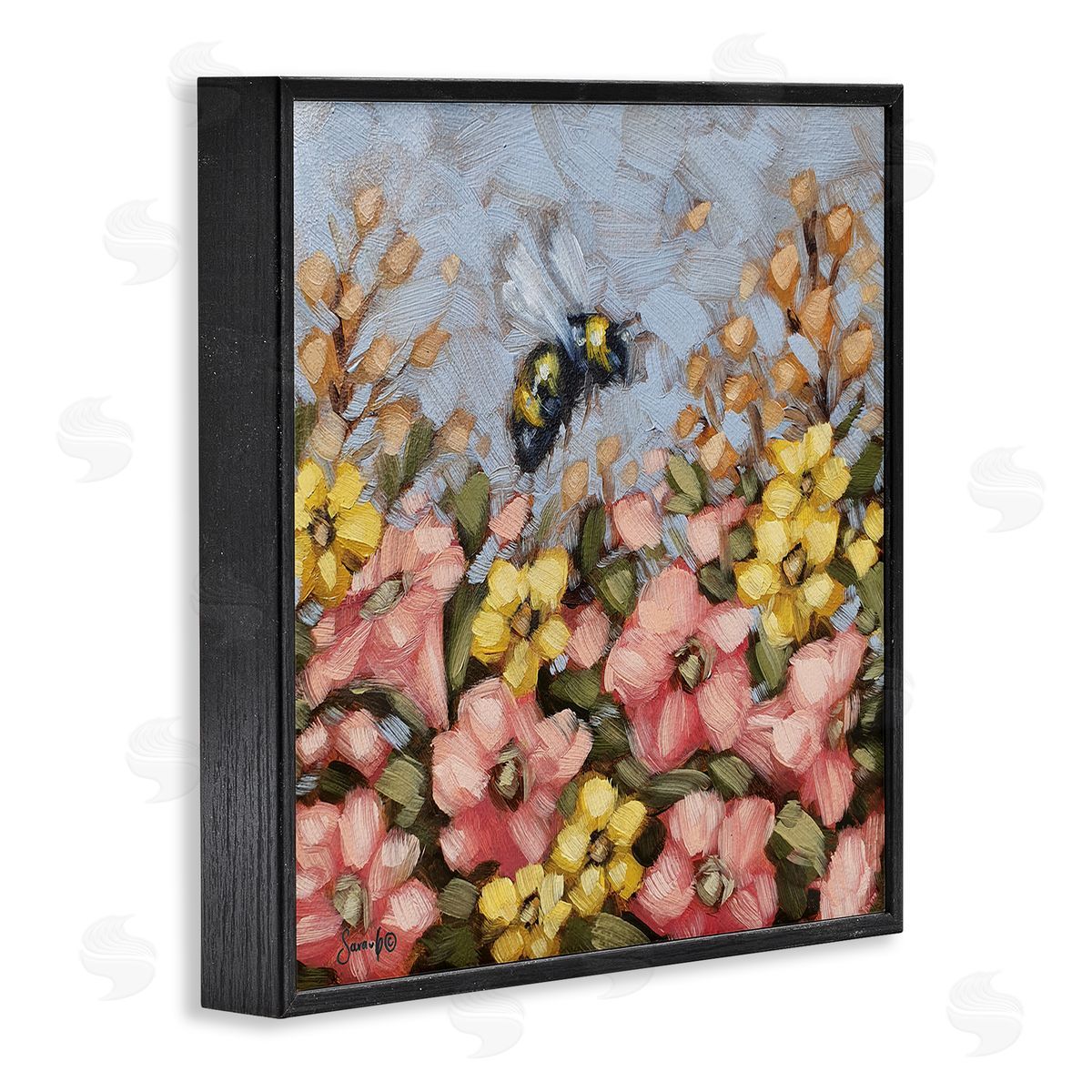 Sara G. Designs Bumblebee Summer Garden Meadow Black Framed Glicee Wall Art Print