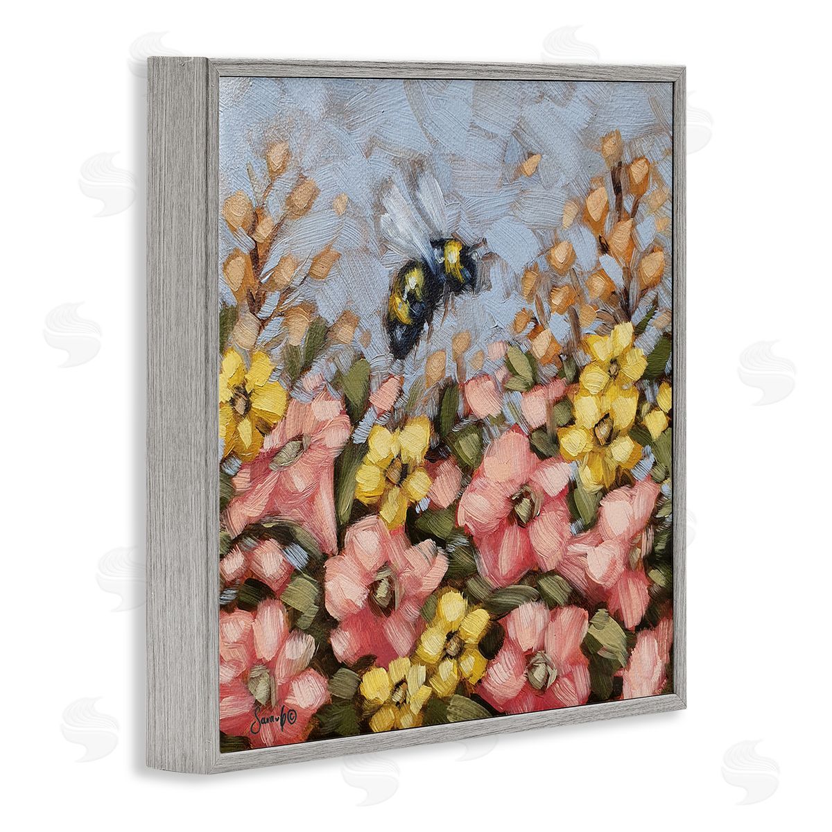 Sara G. Designs Bumblebee Summer Garden Meadow Gray Framed Glicee Wall Art Print