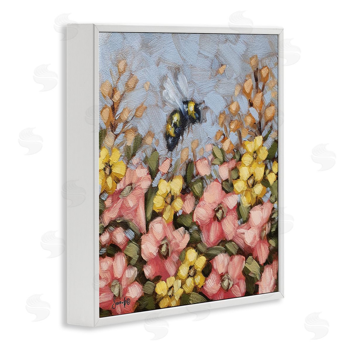 Sara G. Designs Bumblebee Summer Garden Meadow White Framed Glicee Wall Art Print