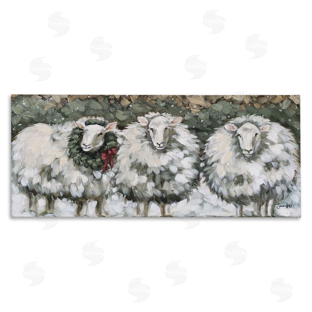 Sara G. Designs Seasonal Winter Sheep Farmhouse Snow Stretched Canvas Wall Art Print