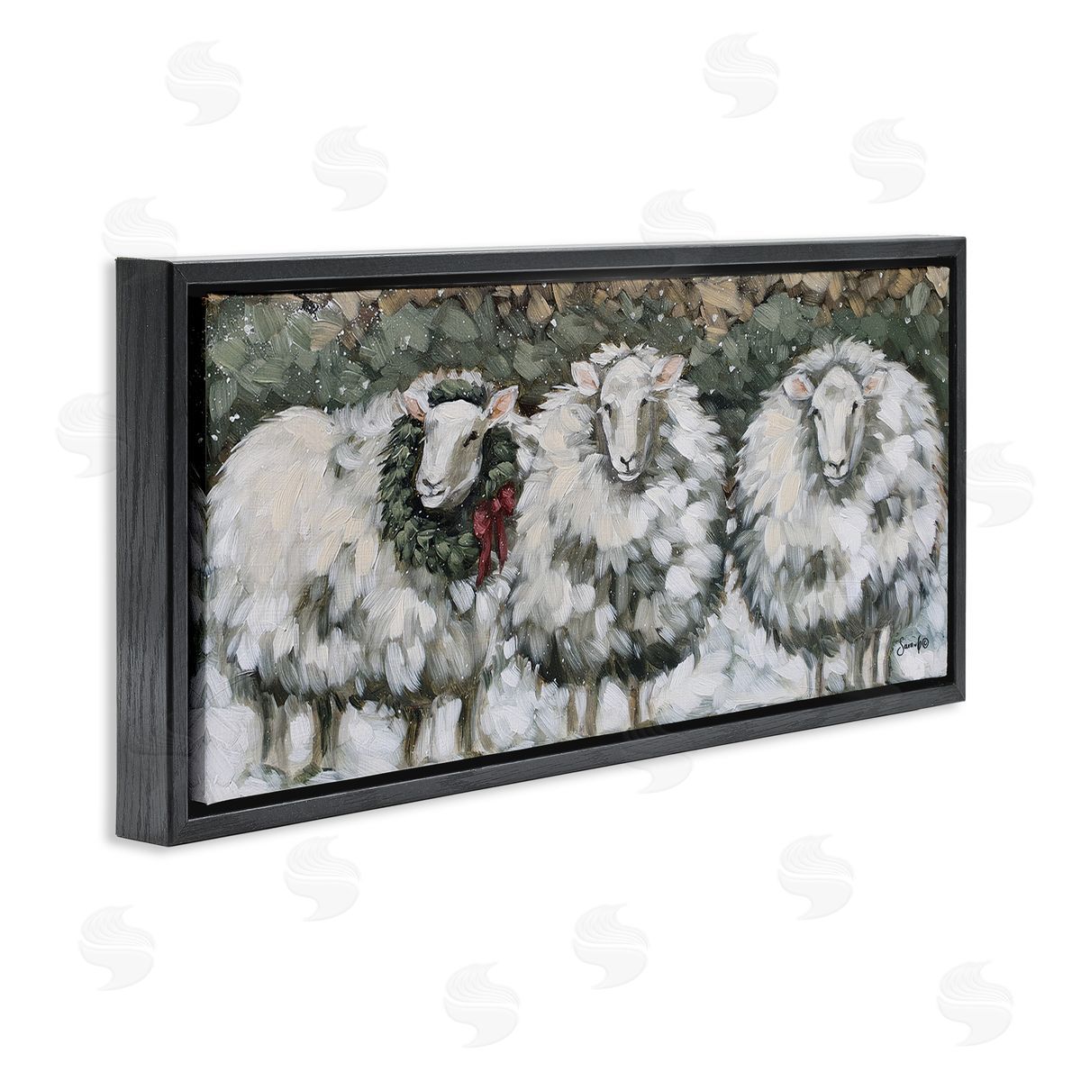 Sara G. Designs Seasonal Winter Sheep Farmhouse Snow Black Floating Frame Canvas Wall Art Print