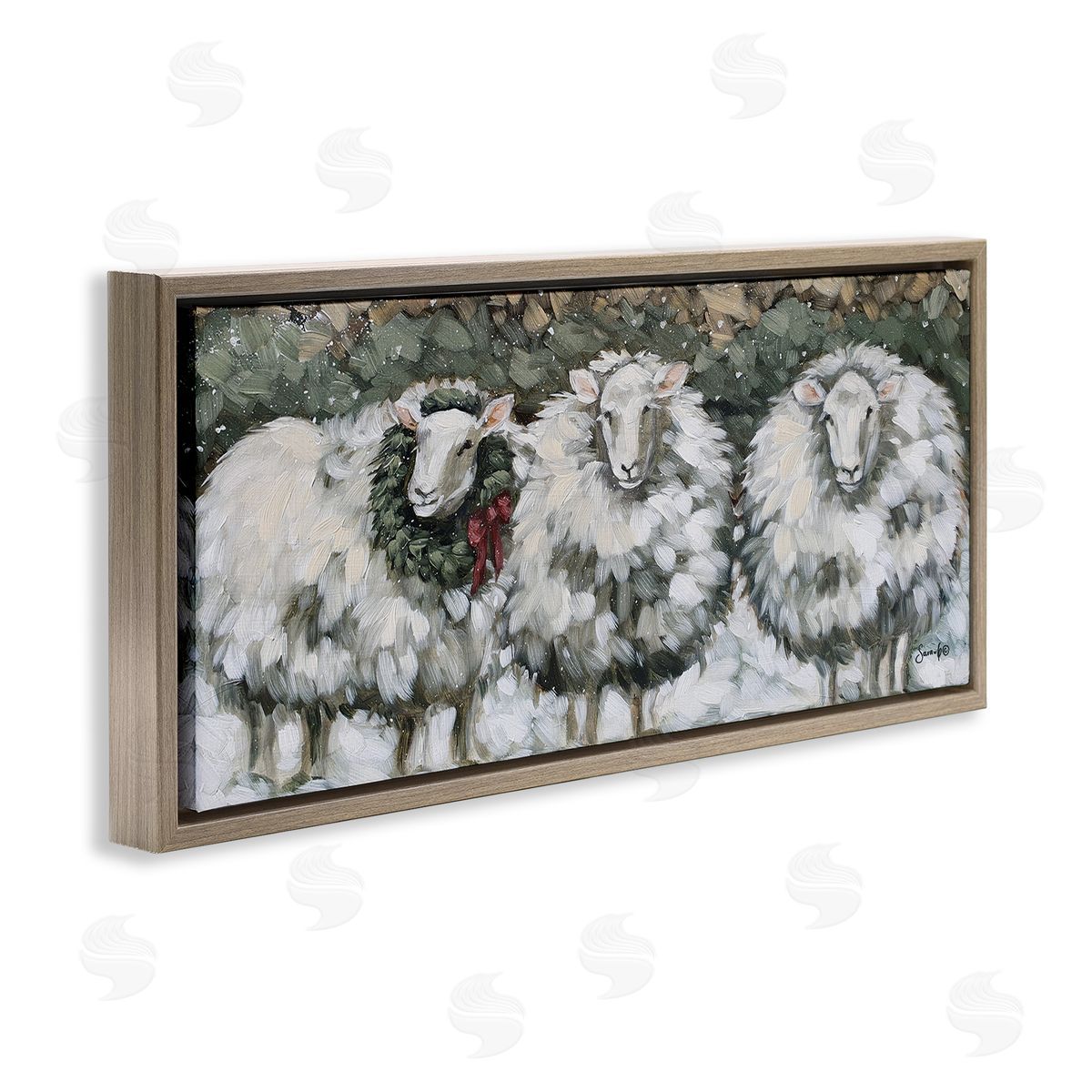 Sara G. Designs Seasonal Winter Sheep Farmhouse Snow Brown Floating Frame Canvas Wall Art Print