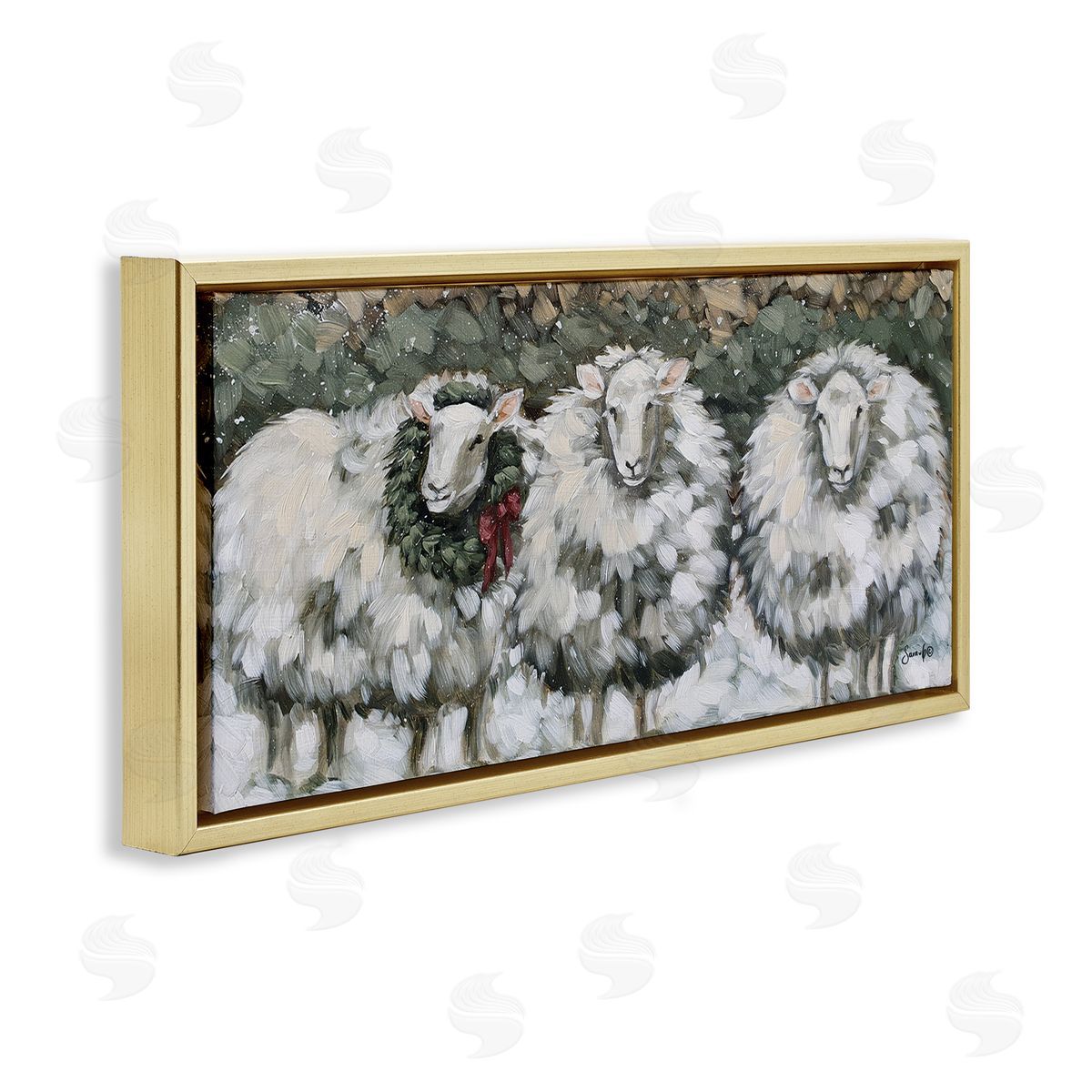 Sara G. Designs Seasonal Winter Sheep Farmhouse Snow Gold Floating Frame Canvas Wall Art Print