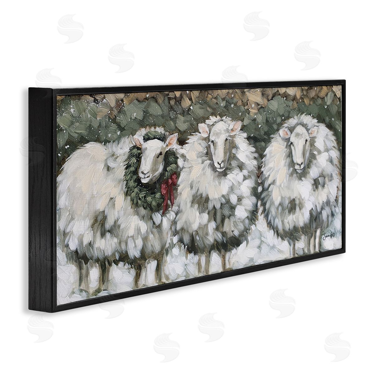 Sara G. Designs Seasonal Winter Sheep Farmhouse Snow Black Framed Glicee Wall Art Print