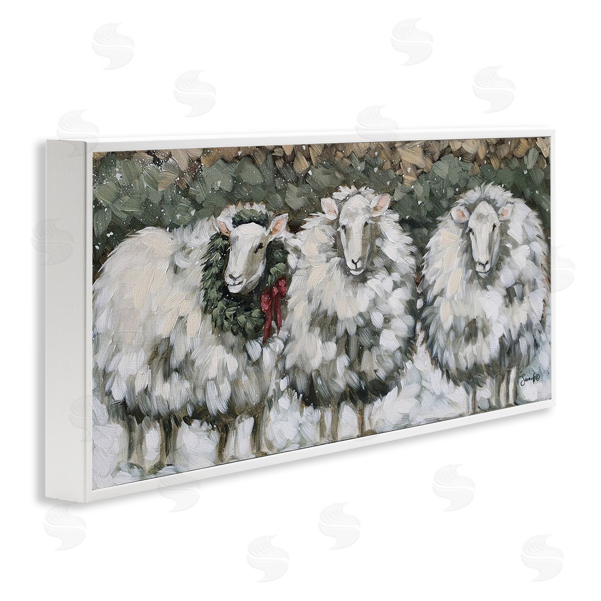 Sara G. Designs Seasonal Winter Sheep Farmhouse Snow White Framed Glicee Wall Art Print