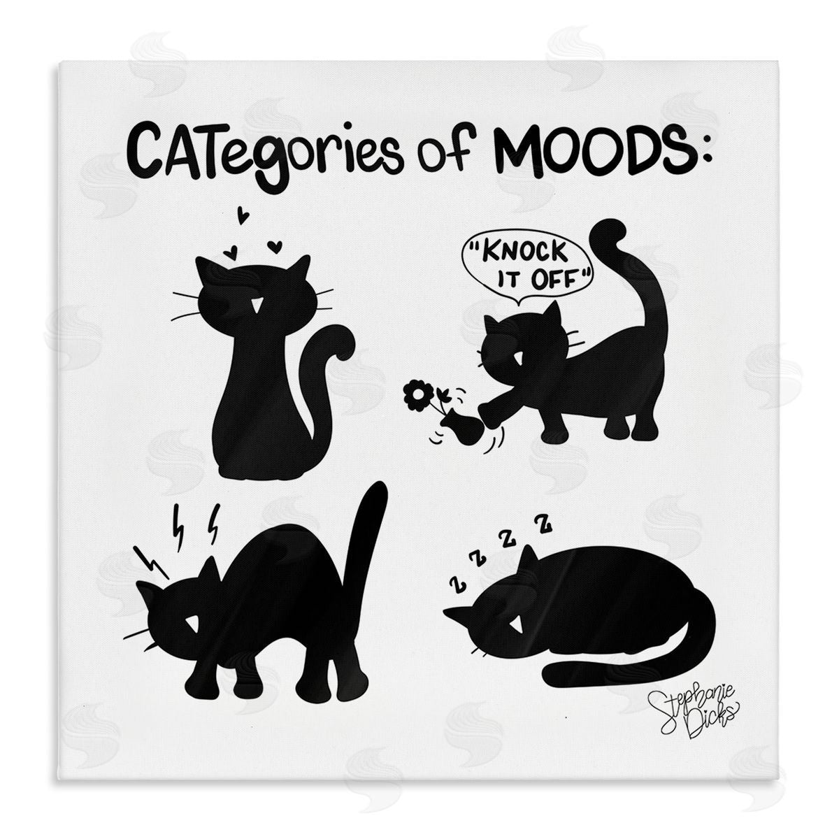 Stephanie Dicks Categories Of Moods Funny Cats Stretched Canvas Wall Art Print