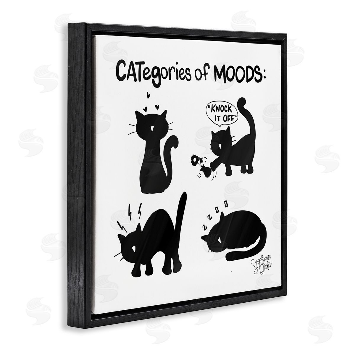 Stephanie Dicks Categories Of Moods Funny Cats Black Floating Frame Canvas Wall Art Print