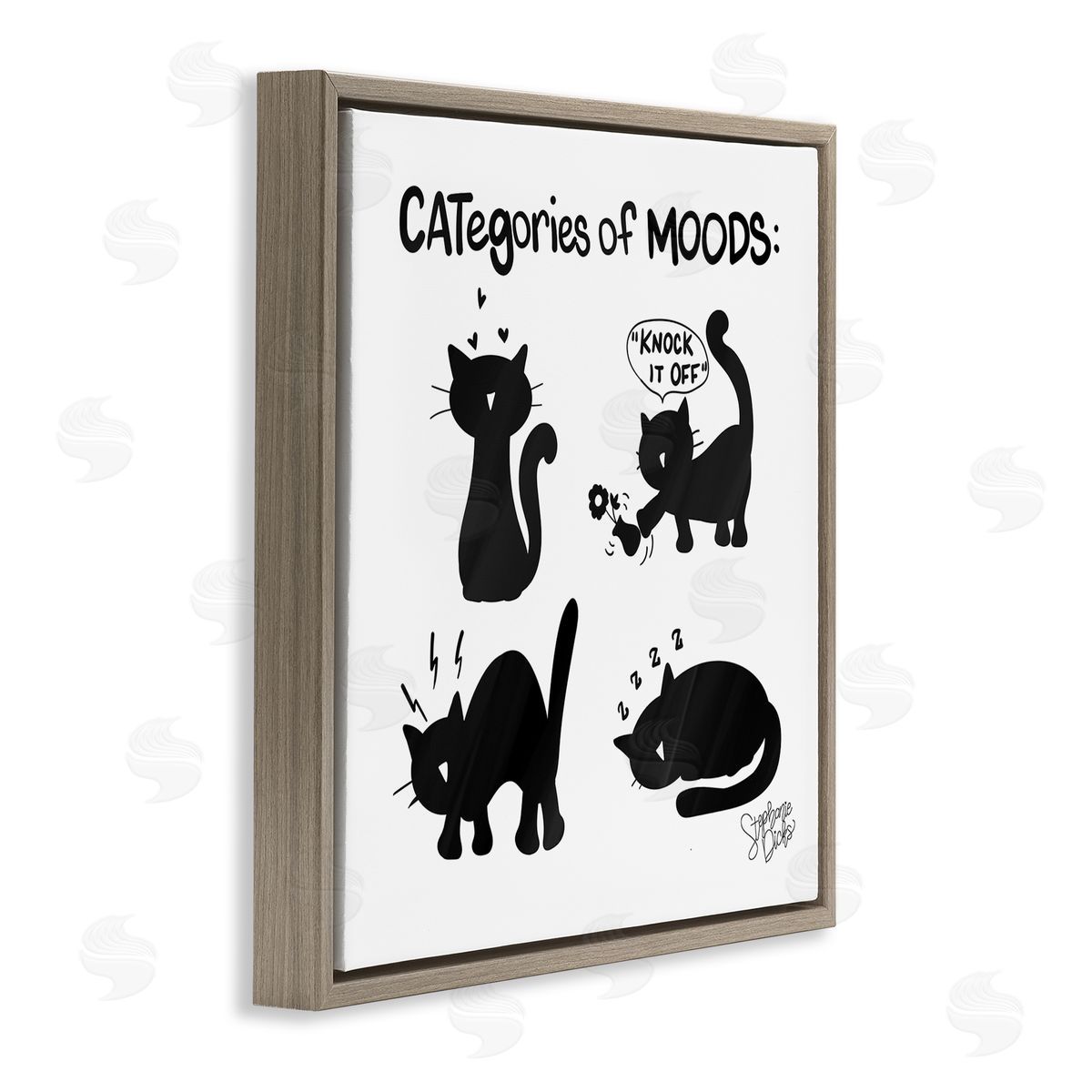 Stephanie Dicks Categories Of Moods Funny Cats Brown Floating Frame Canvas Wall Art Print