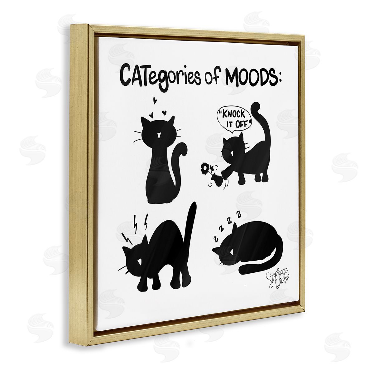 Stephanie Dicks Categories Of Moods Funny Cats Gold Floating Frame Canvas Wall Art Print