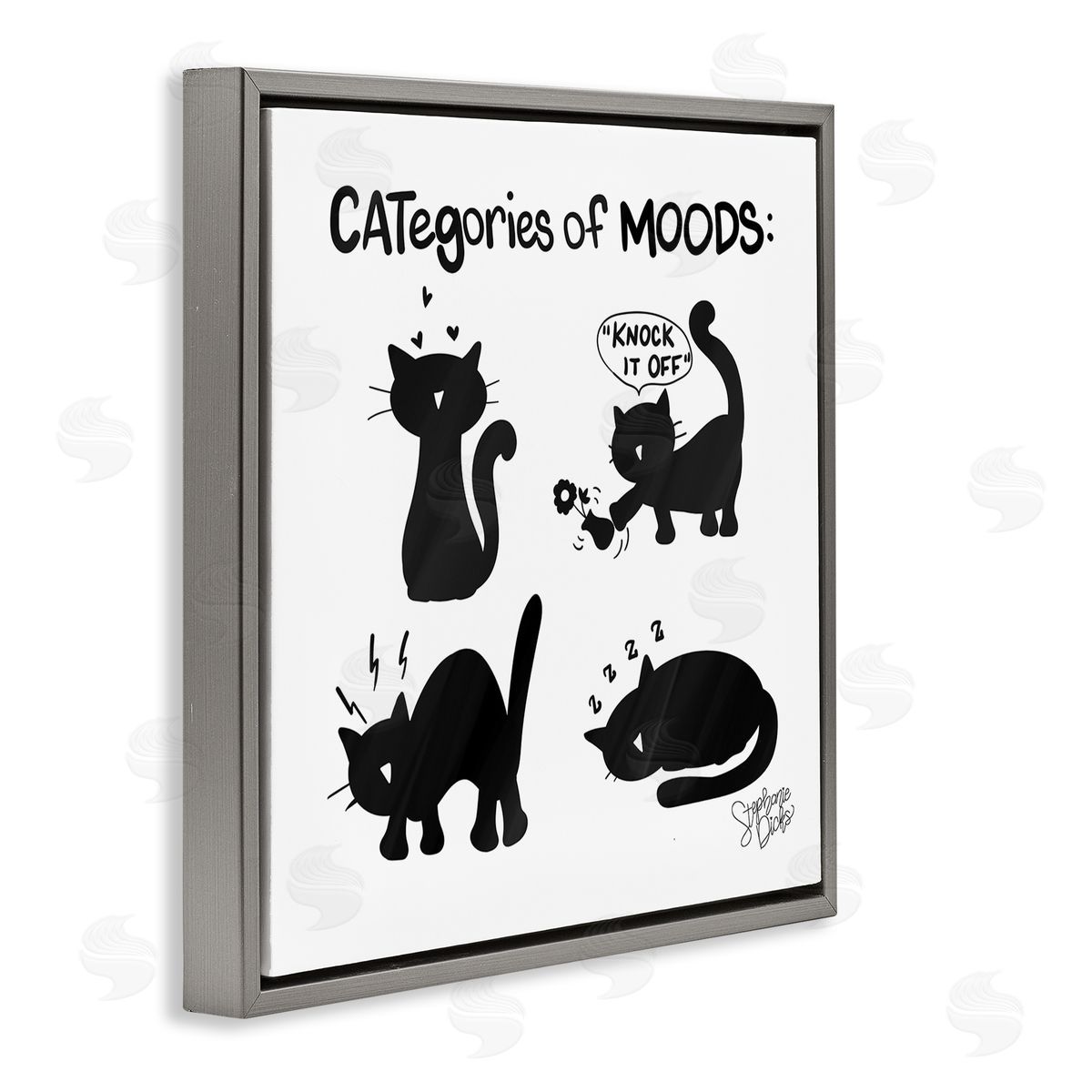 Stephanie Dicks Categories Of Moods Funny Cats Gray Floating Frame Canvas Wall Art Print