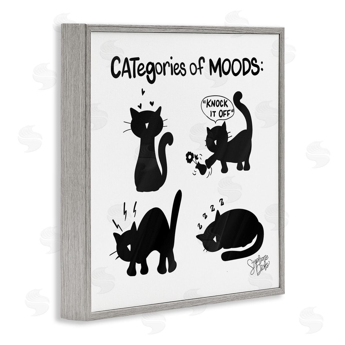 Stephanie Dicks Categories Of Moods Funny Cats Gray Framed Glicee Wall Art Print