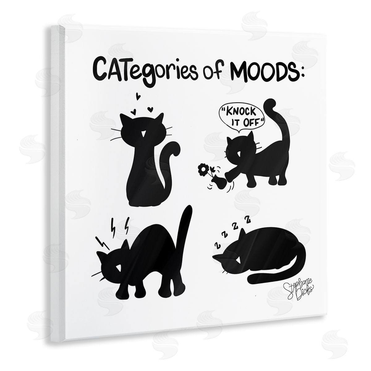 Stephanie Dicks Categories Of Moods Funny Cats Wooden Wall Plaque Art Print