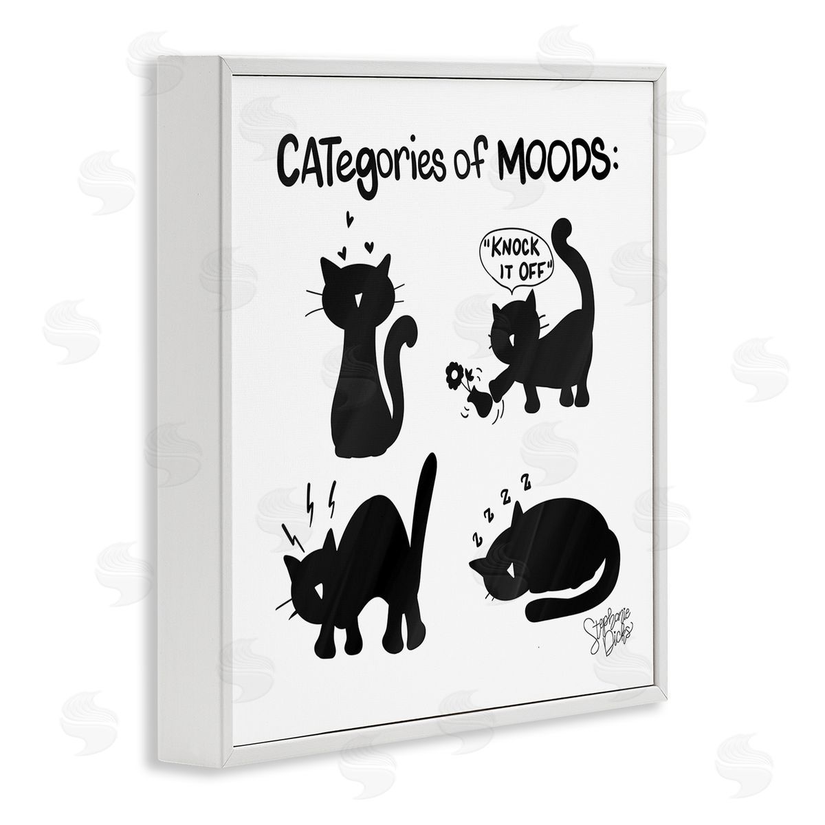 Stephanie Dicks Categories Of Moods Funny Cats White Framed Glicee Wall Art Print
