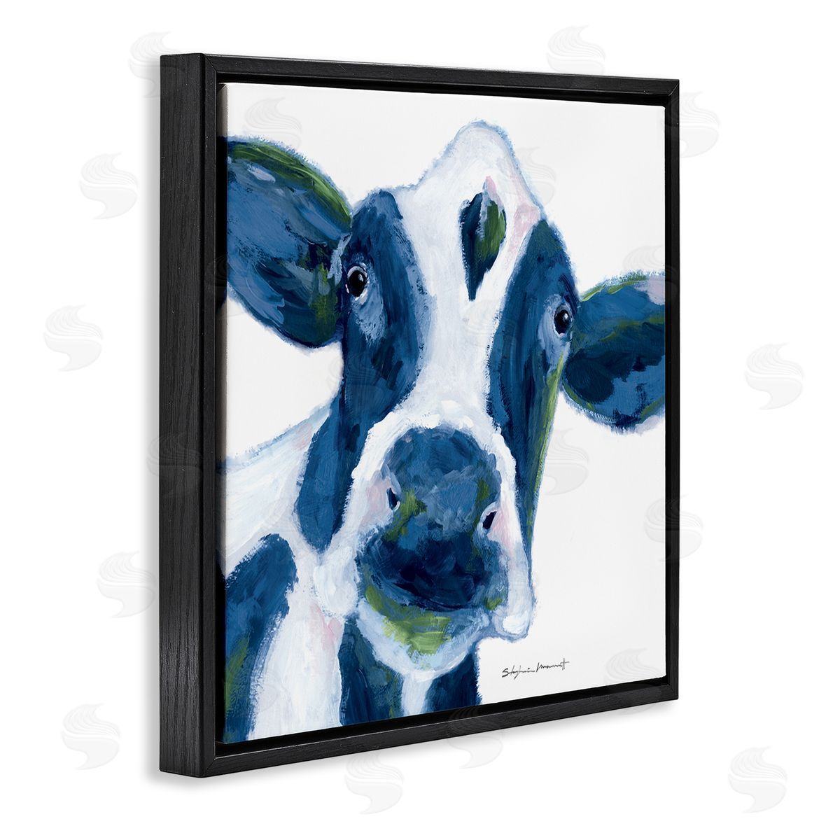 Stephanie Workman Marrott Country Cow Face Farm Animal Black Floating Frame Canvas Wall Art Print