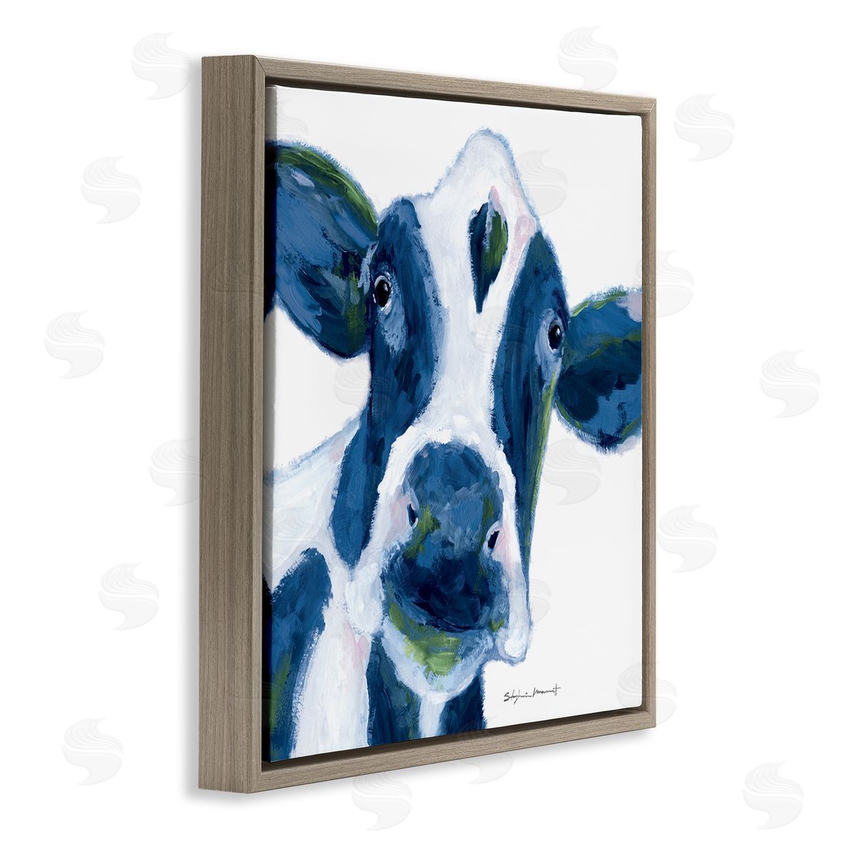 Stephanie Workman Marrott Country Cow Face Farm Animal Brown Floating Frame Canvas Wall Art Print