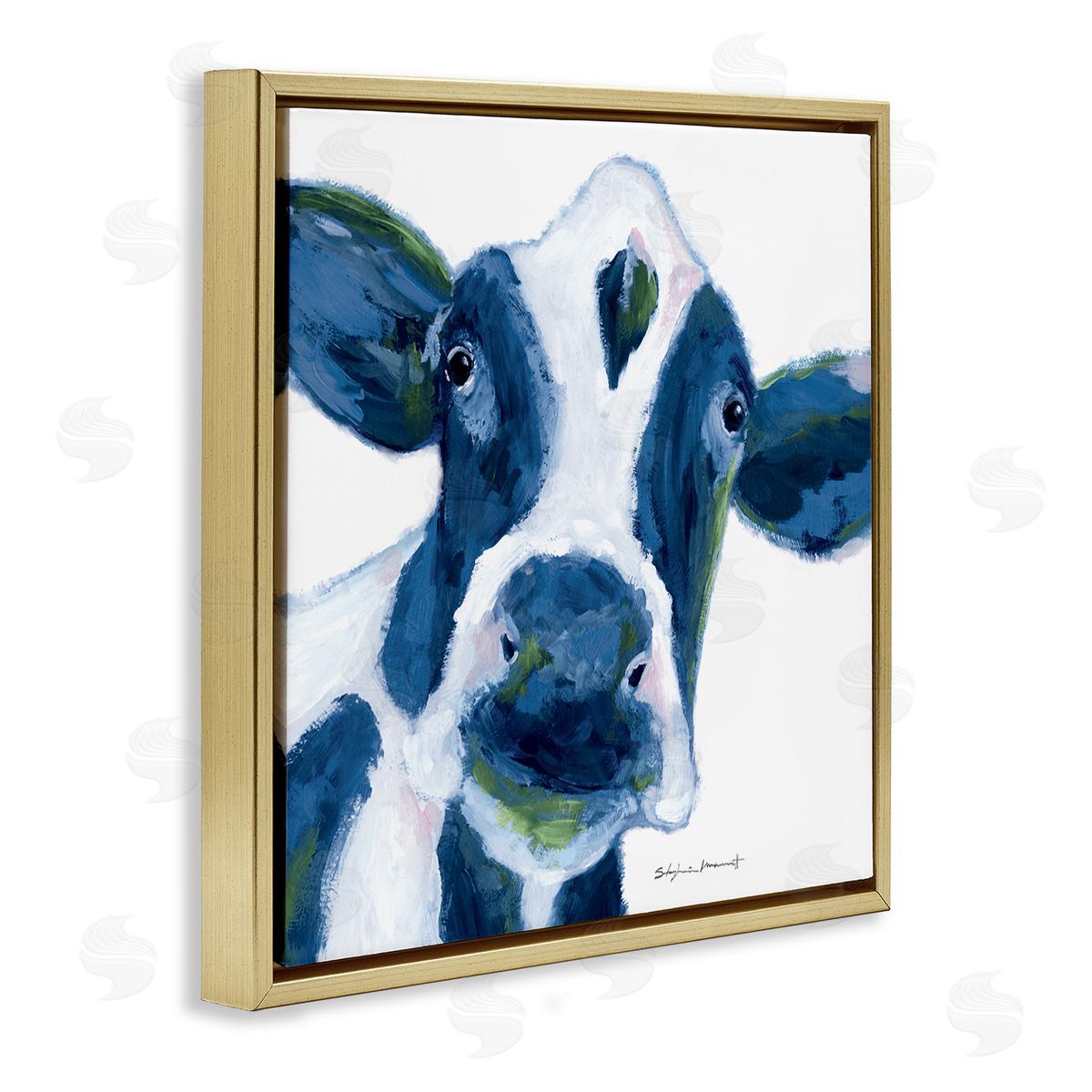 Stephanie Workman Marrott Country Cow Face Farm Animal Gold Floating Frame Canvas Wall Art Print