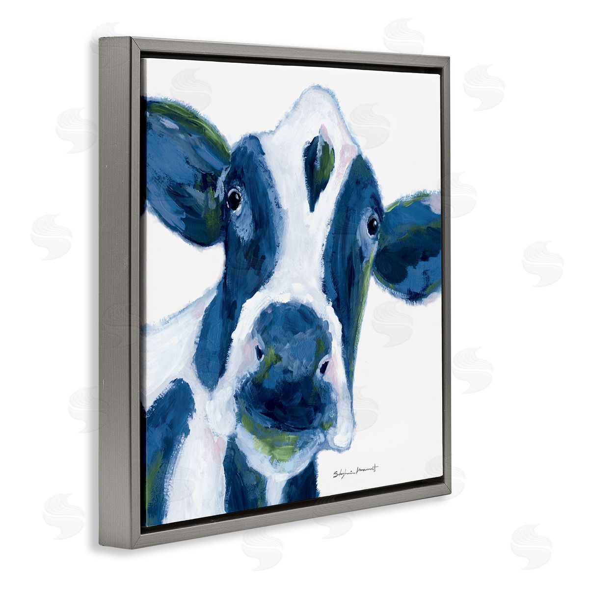 Stephanie Workman Marrott Country Cow Face Farm Animal Gray Floating Frame Canvas Wall Art Print