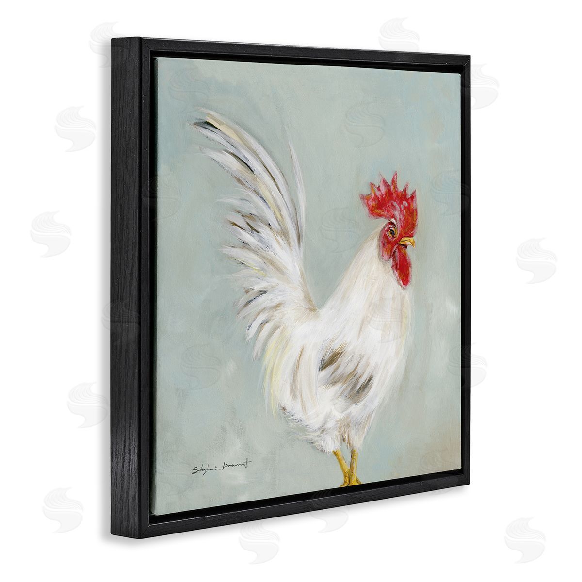 Stephanie Workman Marrott Farmhouse Rooster Chicken Animal Black Floating Frame Canvas Wall Art Print