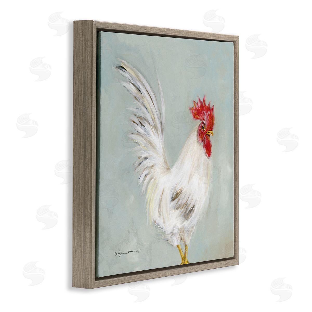 Stephanie Workman Marrott Farmhouse Rooster Chicken Animal Brown Floating Frame Canvas Wall Art Print