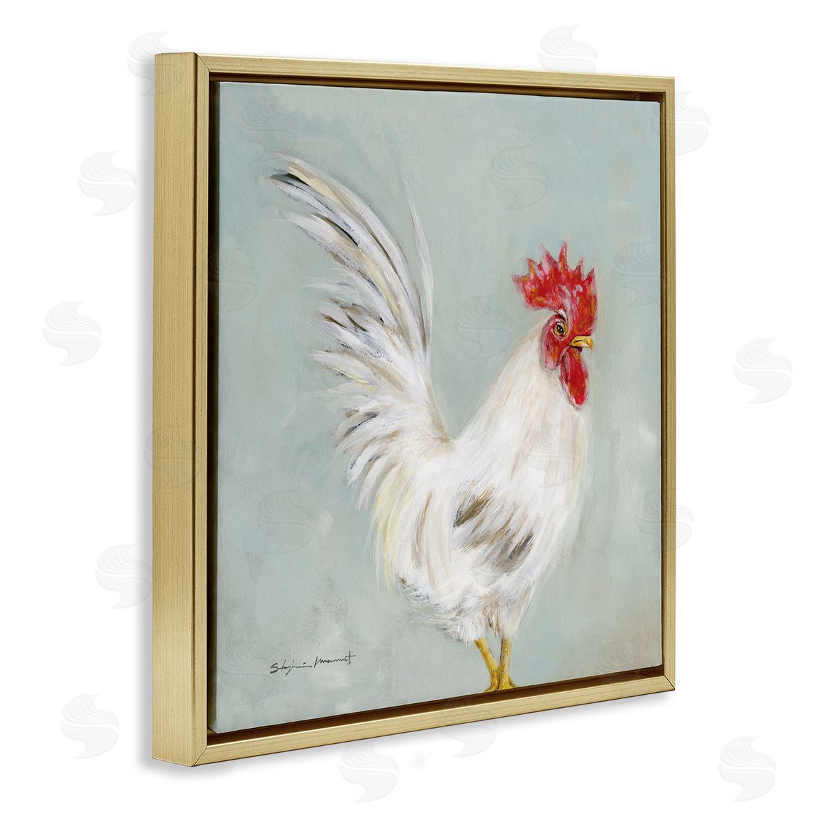 Stephanie Workman Marrott Farmhouse Rooster Chicken Animal Gold Floating Frame Canvas Wall Art Print