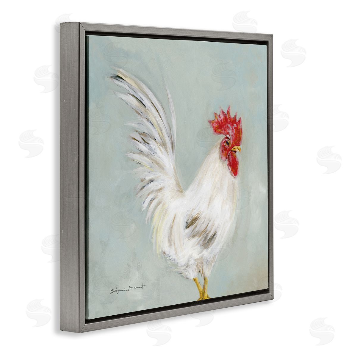 Stephanie Workman Marrott Farmhouse Rooster Chicken Animal Gray Floating Frame Canvas Wall Art Print