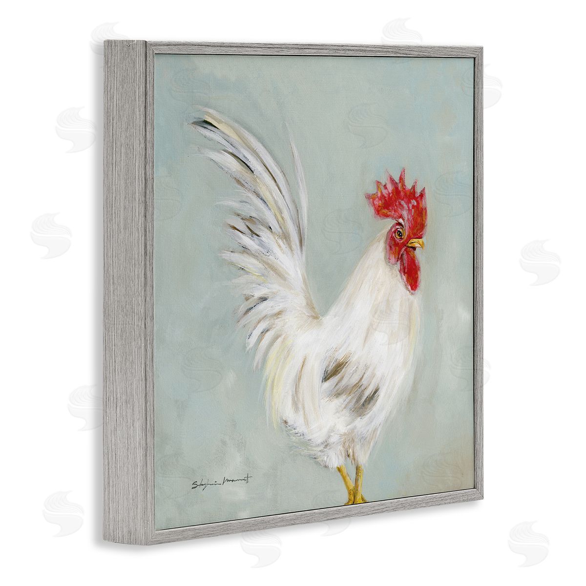 Stephanie Workman Marrott Farmhouse Rooster Chicken Animal Gray Framed Glicee Wall Art Print