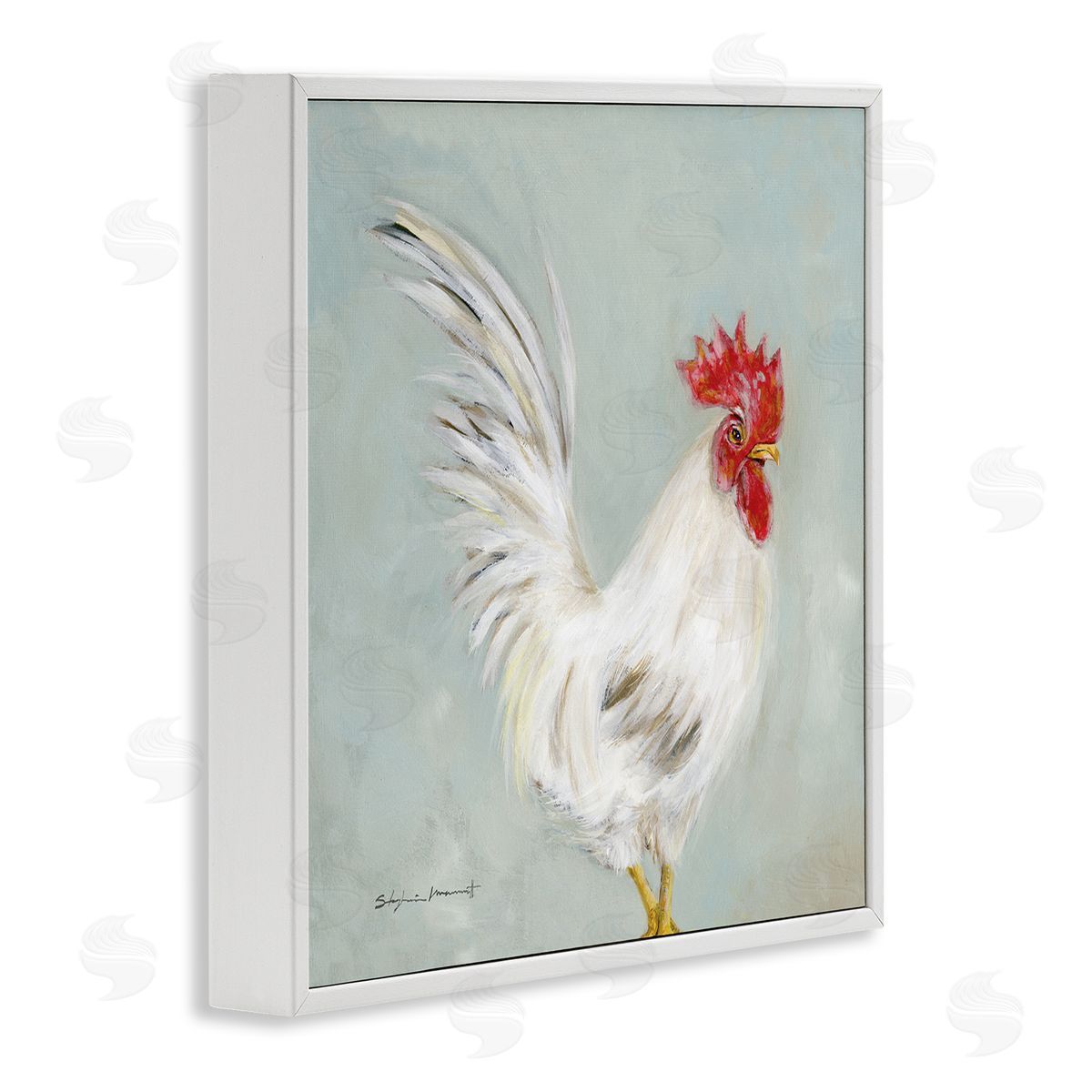Stephanie Workman Marrott Farmhouse Rooster Chicken Animal White Framed Glicee Wall Art Print