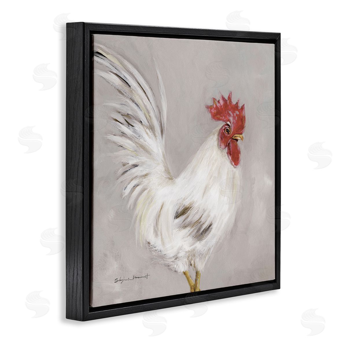 Stephanie Workman Marrott Country Chicken Hen Portrait Black Floating Frame Canvas Wall Art Print