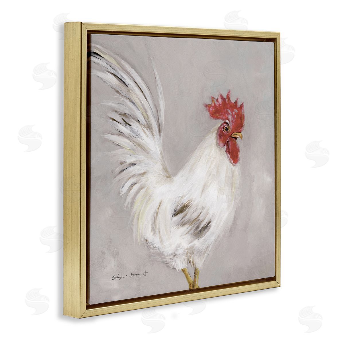 Stephanie Workman Marrott Country Chicken Hen Portrait Gold Floating Frame Canvas Wall Art Print