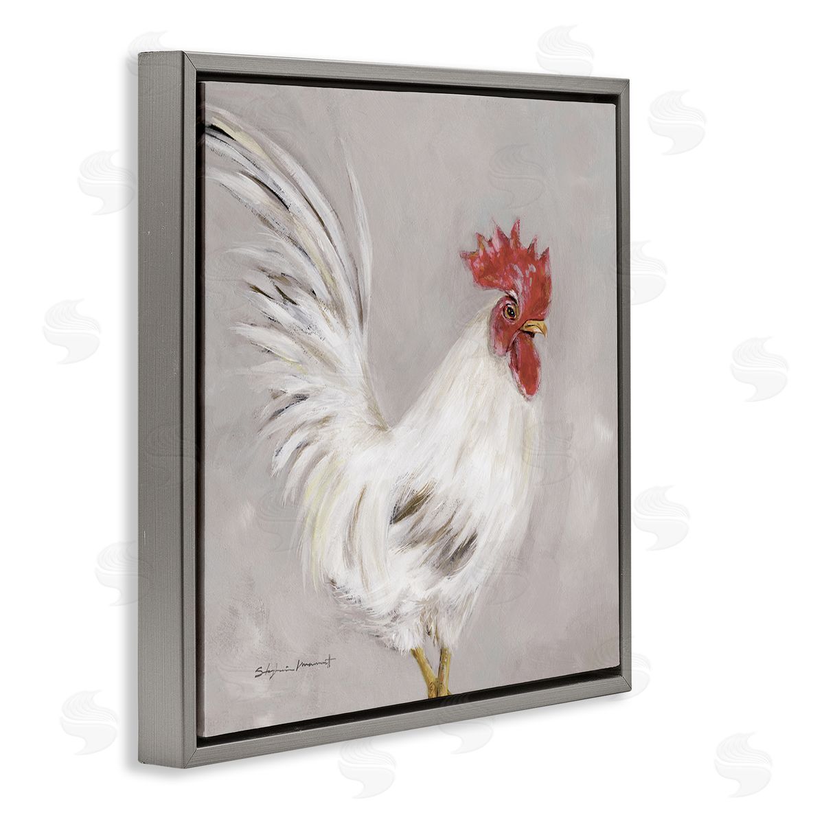 Stephanie Workman Marrott Country Chicken Hen Portrait Gray Floating Frame Canvas Wall Art Print