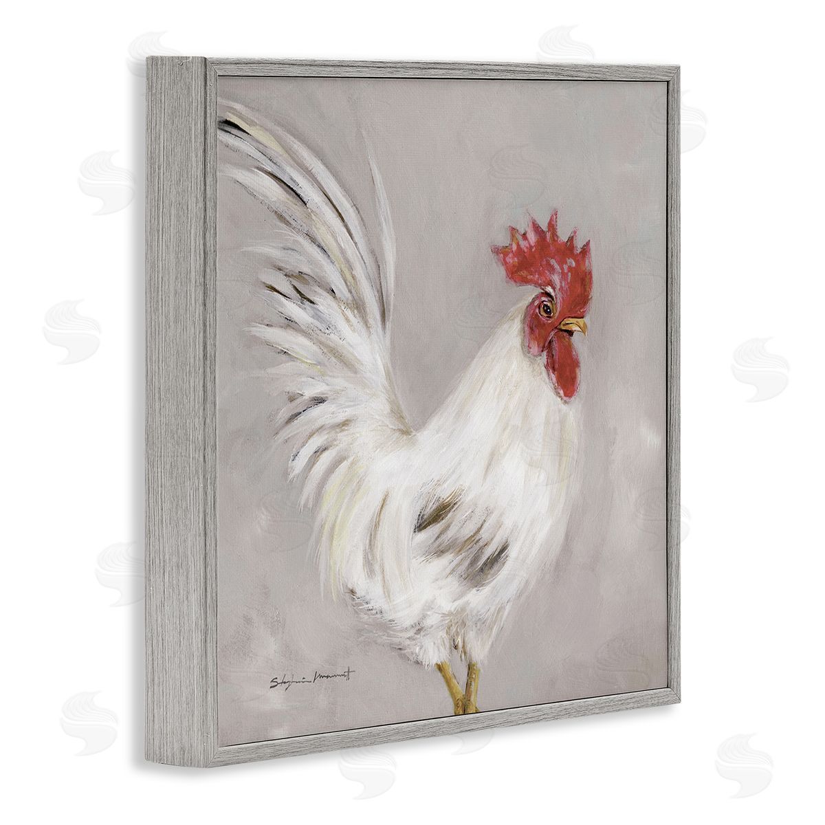 Stephanie Workman Marrott Country Chicken Hen Portrait Gray Framed Glicee Wall Art Print
