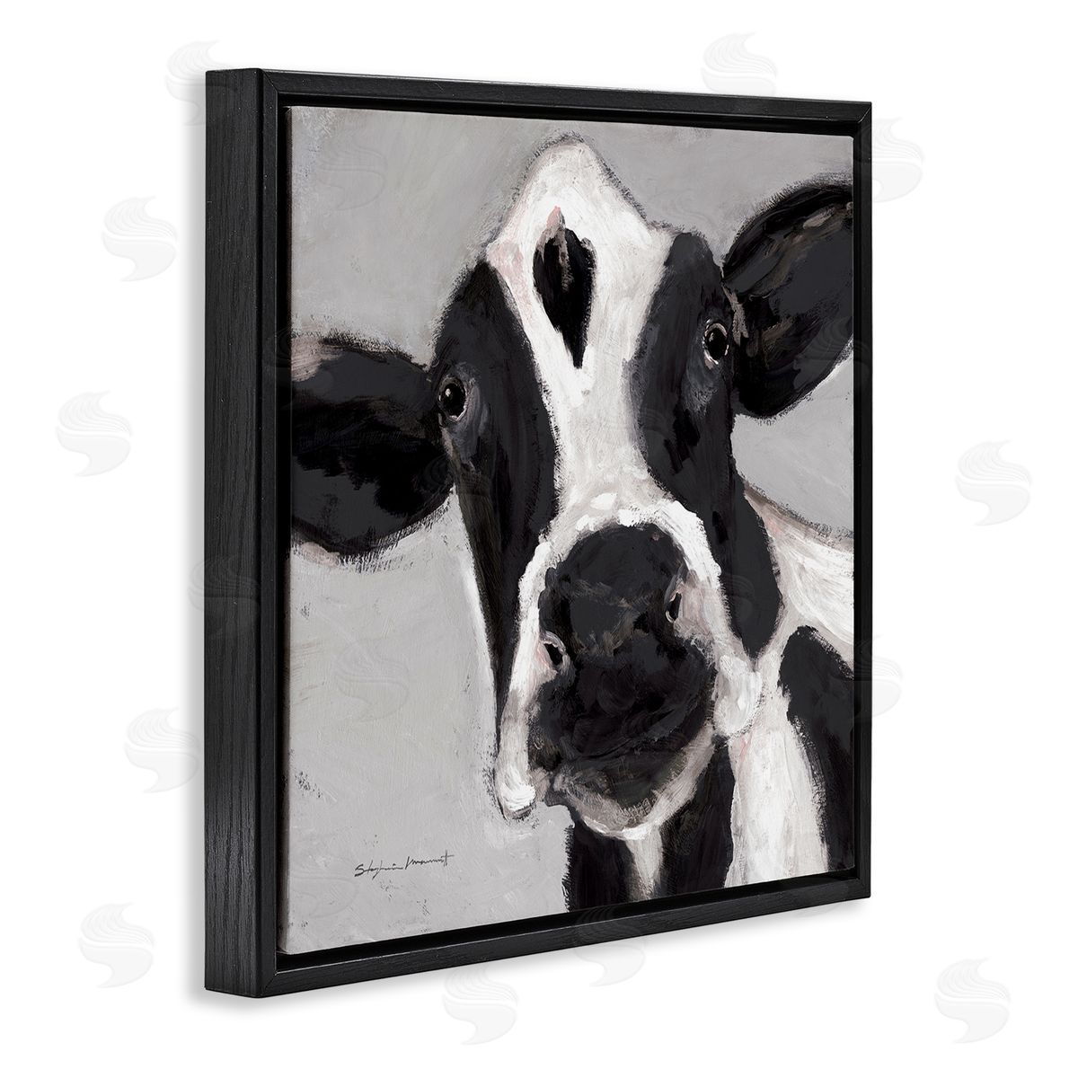 Stephanie Workman Marrott Country Cow Farmhouse Portrait Black Floating Frame Canvas Wall Art Print