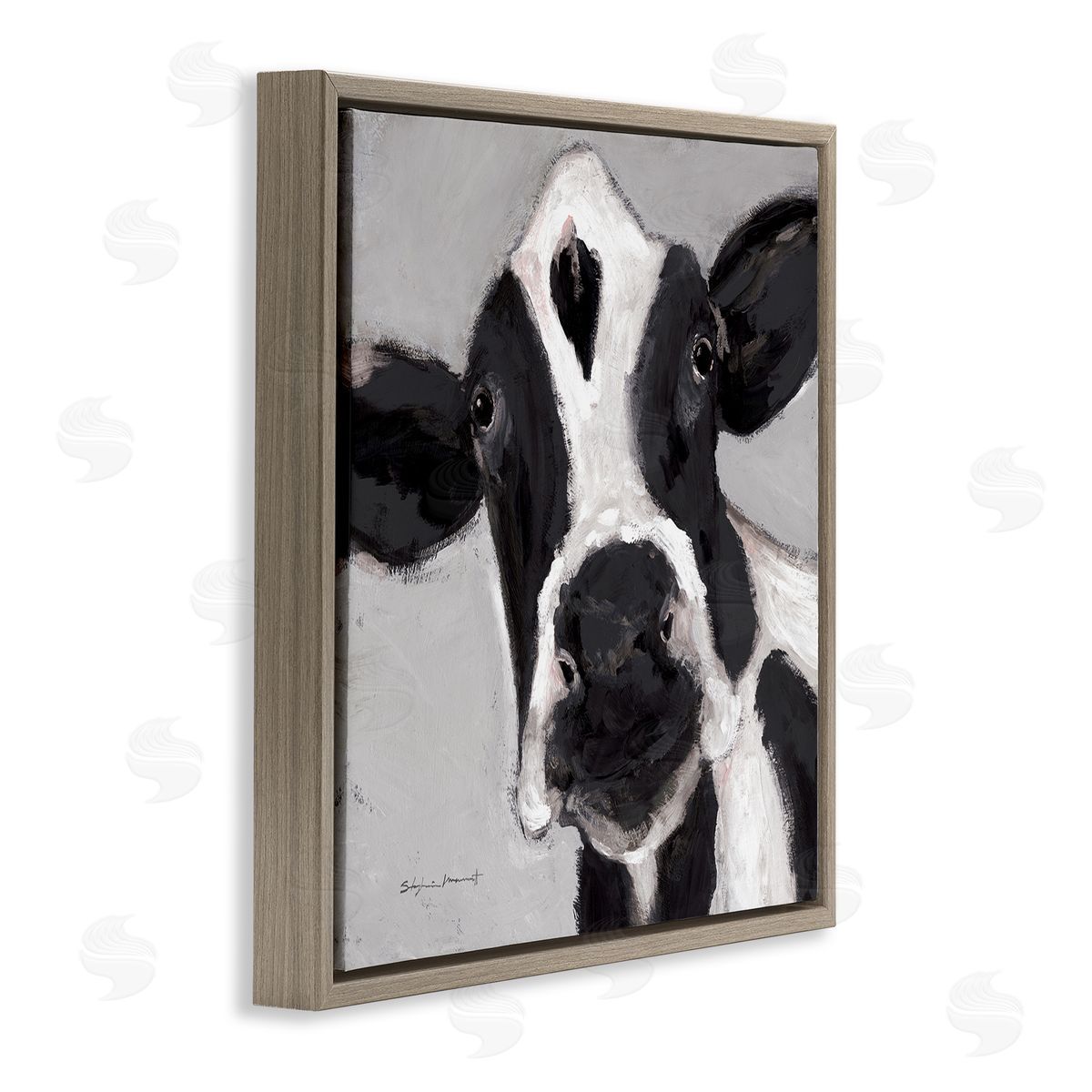Stephanie Workman Marrott Country Cow Farmhouse Portrait Brown Floating Frame Canvas Wall Art Print