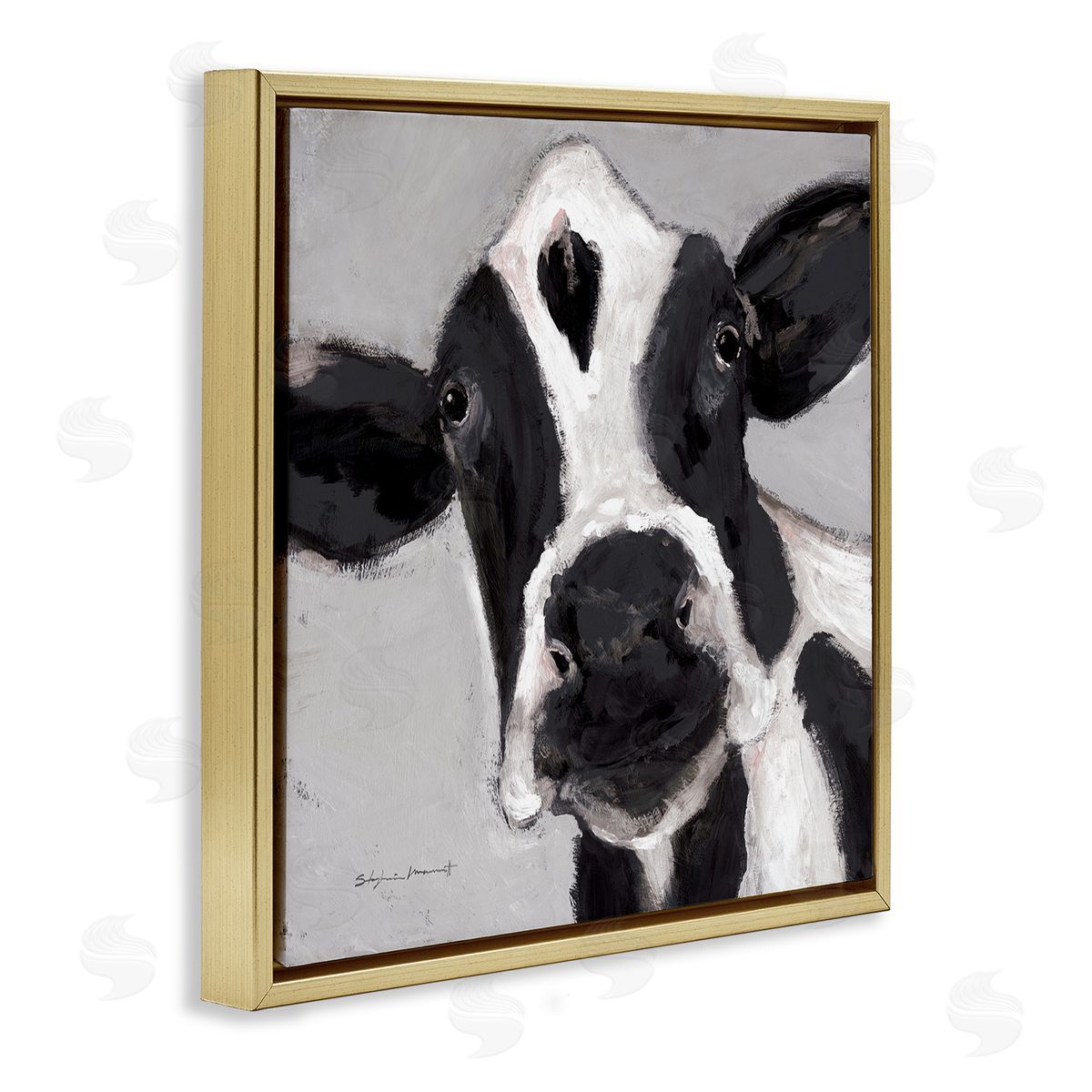 Stephanie Workman Marrott Country Cow Farmhouse Portrait Gold Floating Frame Canvas Wall Art Print