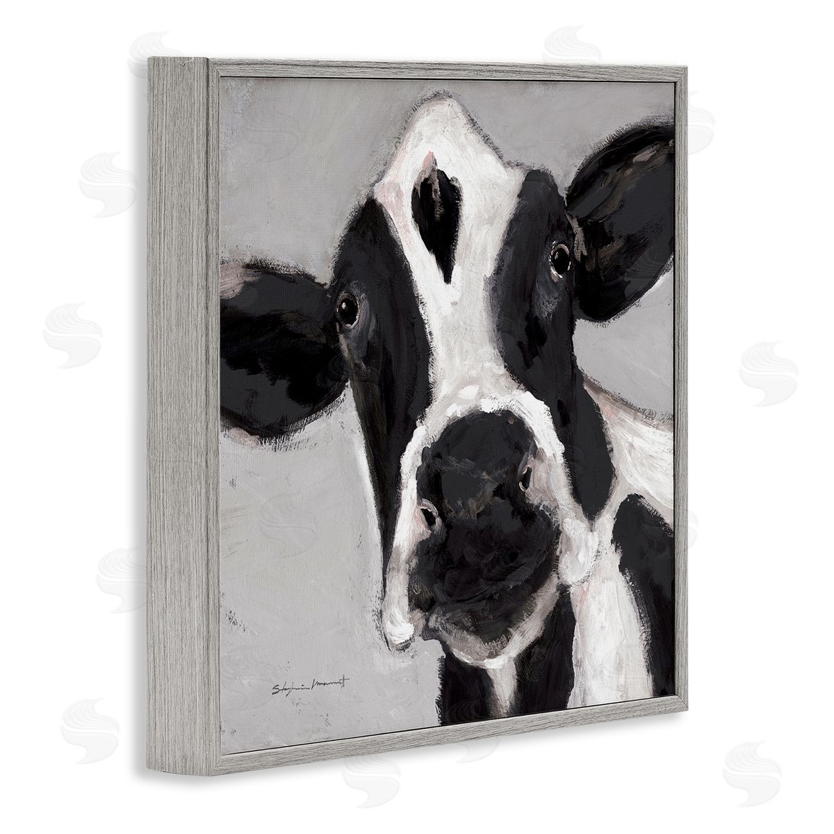 Stephanie Workman Marrott Country Cow Farmhouse Portrait Gray Framed Glicee Wall Art Print
