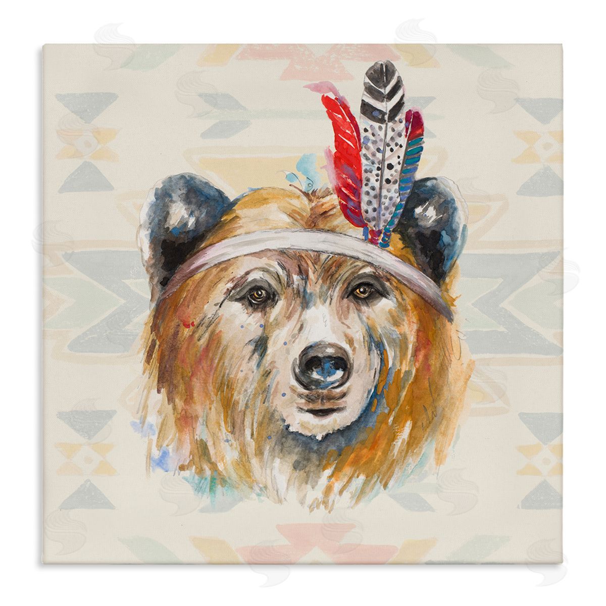 Patricia Pinto Indigenous Bear Geometric Wildlife Stretched Canvas Wall Art Print