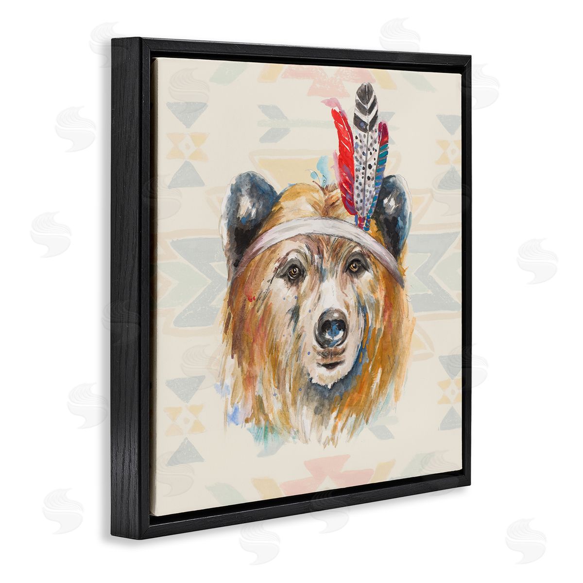 Patricia Pinto Indigenous Bear Geometric Wildlife Black Floating Frame Canvas Wall Art Print