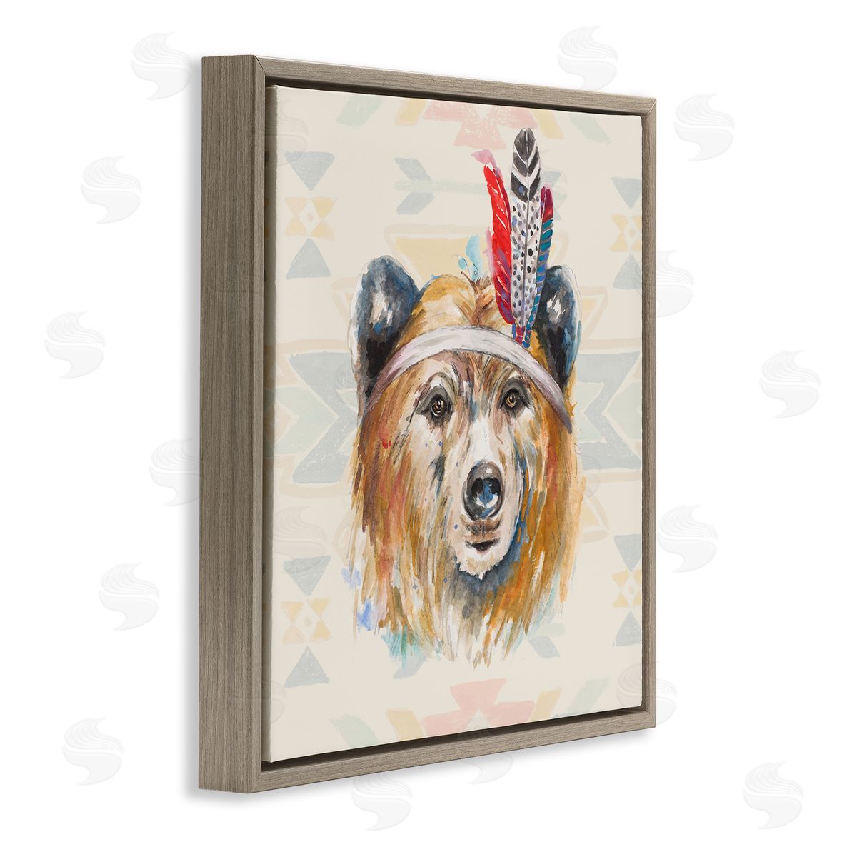 Patricia Pinto Indigenous Bear Geometric Wildlife Brown Floating Frame Canvas Wall Art Print