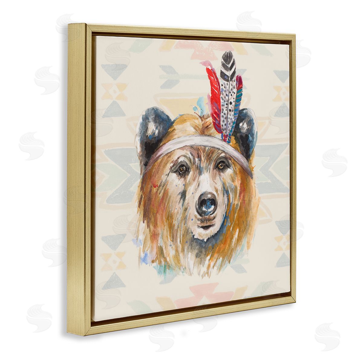 Patricia Pinto Indigenous Bear Geometric Wildlife Gold Floating Frame Canvas Wall Art Print