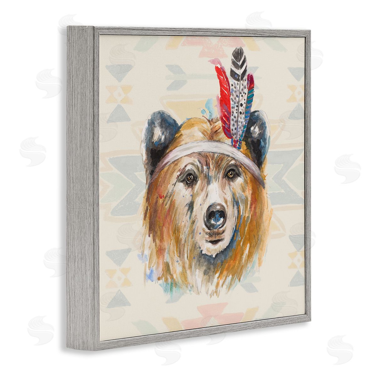 Patricia Pinto Indigenous Bear Geometric Wildlife Gray Framed Glicee Wall Art Print