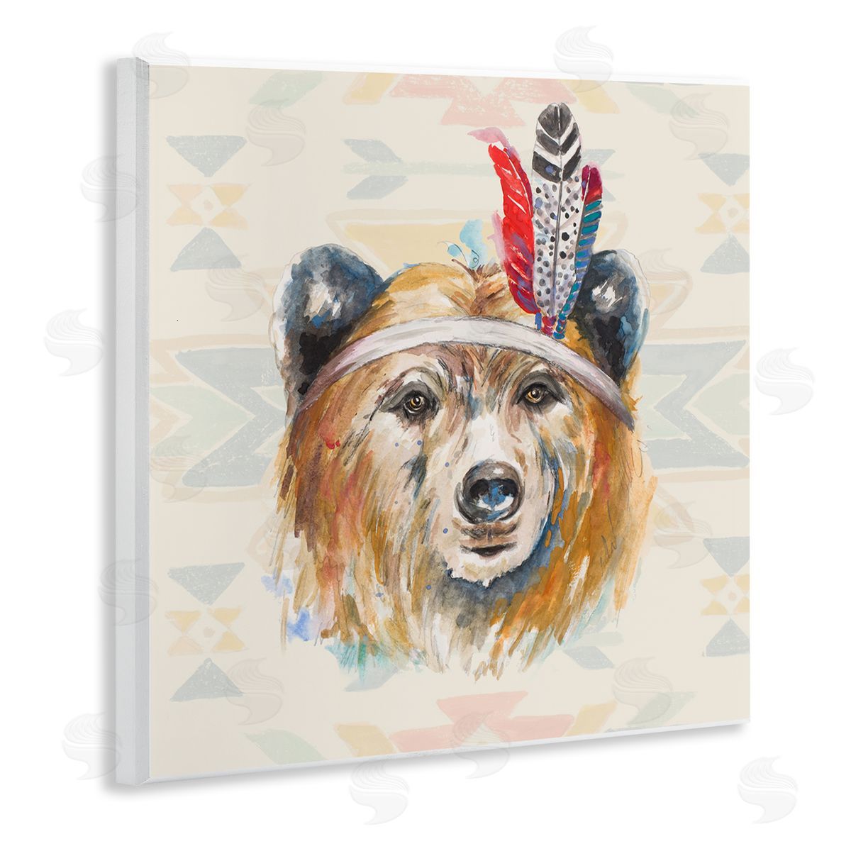 Patricia Pinto Indigenous Bear Geometric Wildlife Wooden Wall Plaque Art Print