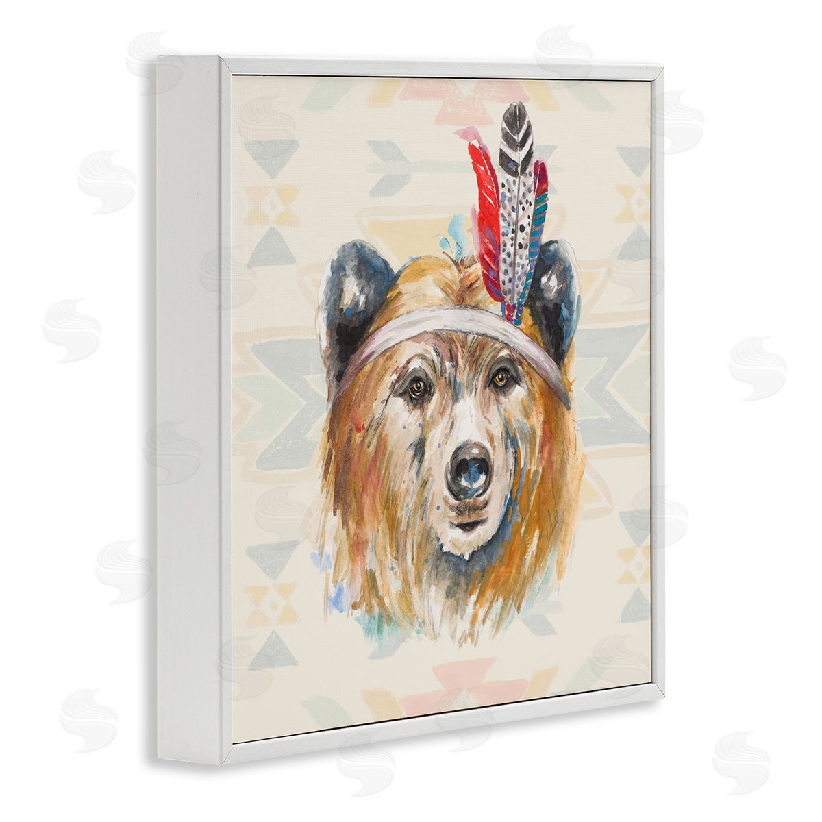 Patricia Pinto Indigenous Bear Geometric Wildlife White Framed Glicee Wall Art Print