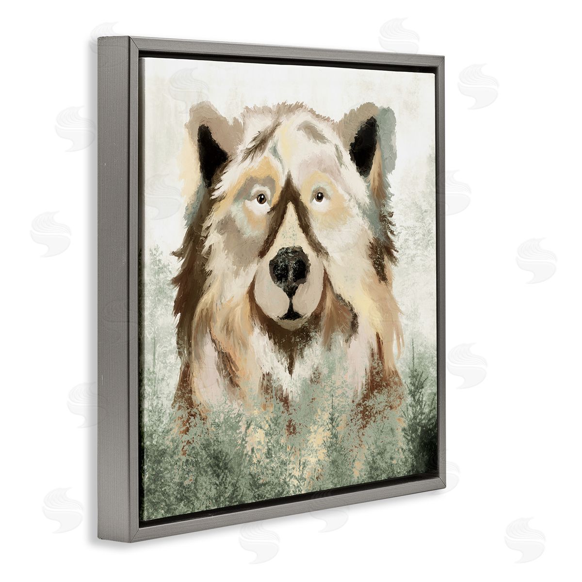 Elizabeth Medley Bear Wildlife Nature Forest Trees Gray Floating Frame Canvas Wall Art Print