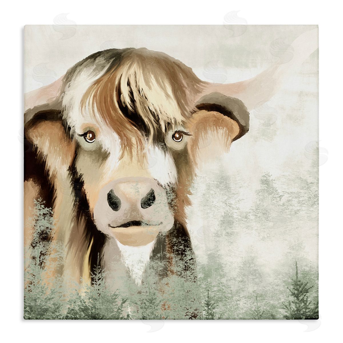 Elizabeth Medley Highland Cattle Nature Trees Collage Stretched Canvas Wall Art Print